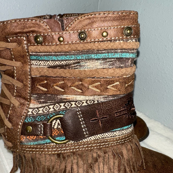 JellyPop Addison Fringe Pow Wow Cowboy Ankle Boots Bootie Women’s Sz 6.5 Aztec - Picture 10 of 14